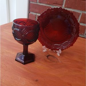 2 pc Vintage Avon Cape Cod Ruby red plate and goblet